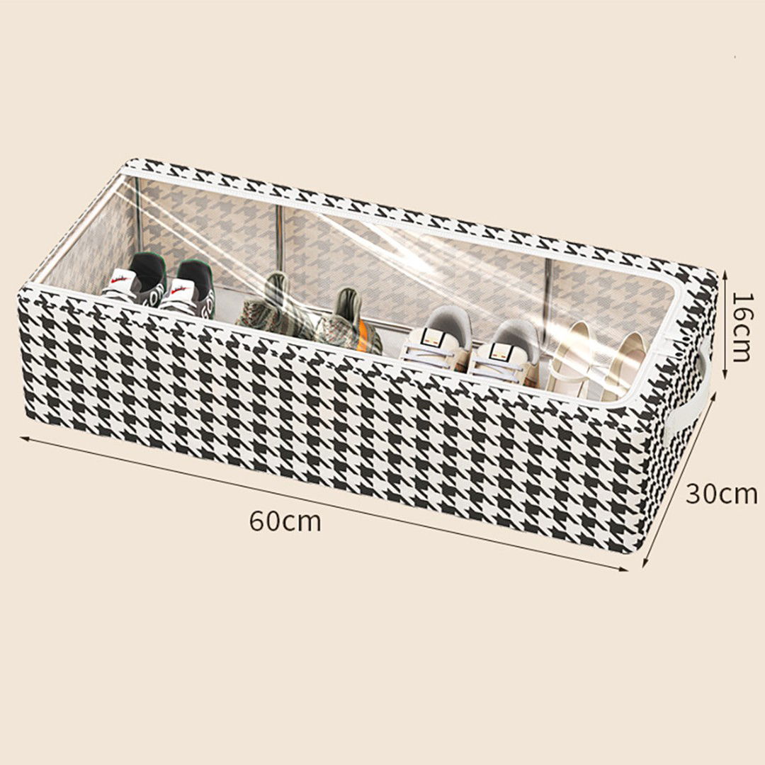 Cutie Depozitare cu Cadru Metalic, Flippy, pentru Incaltaminte, Haine, Lingerie, Fermoar Calitativ, Fereastra Transparenta, Manere Laterale, 60 x 30 x 16 cm, Alb Negru [3]