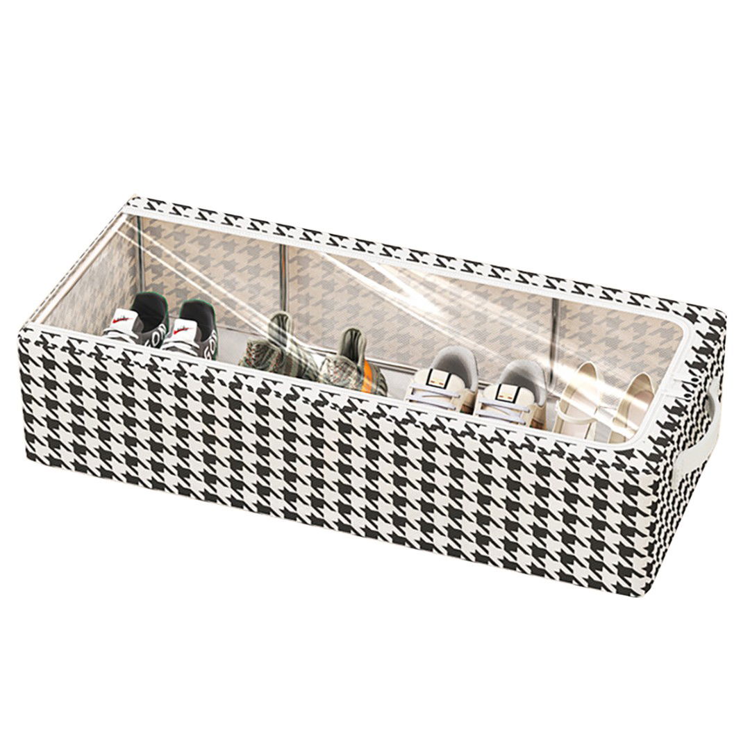 Pentru casa - Cutie Depozitare cu Cadru Metalic, Flippy, pentru Incaltaminte, Haine, Lingerie, Fermoar Calitativ, Fereastra Transparenta, Manere Laterale, 60 x 30 x 16 cm, Alb Negru