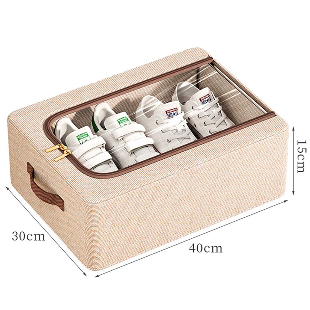 Pentru casa - Cutie Depozitare cu Cadru Metalic, Flippy, pentru Incaltaminte, Haine, Lingerie, Fermoar Calitativ, Fereastra Transparenta, Manere Laterale, 40 x 30 x 15 cm Bej