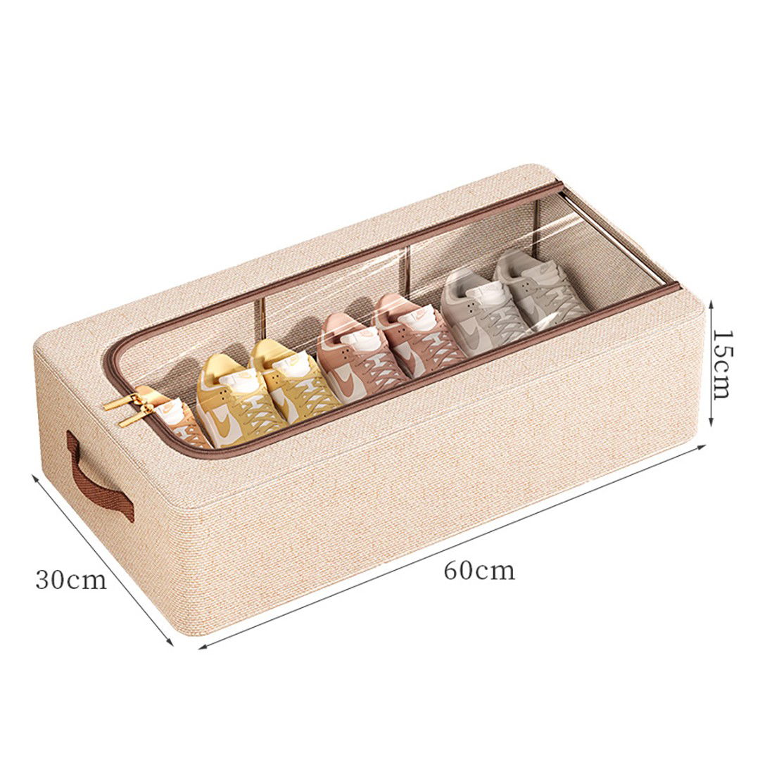 Cutie Depozitare cu Cadru Metalic, Flippy, pentru Incaltaminte, Haine, Lingerie, Fermoar Calitativ, Fereastra Transparenta, Manere Laterale, 60 x 30 x 15 cm Bej [3]
