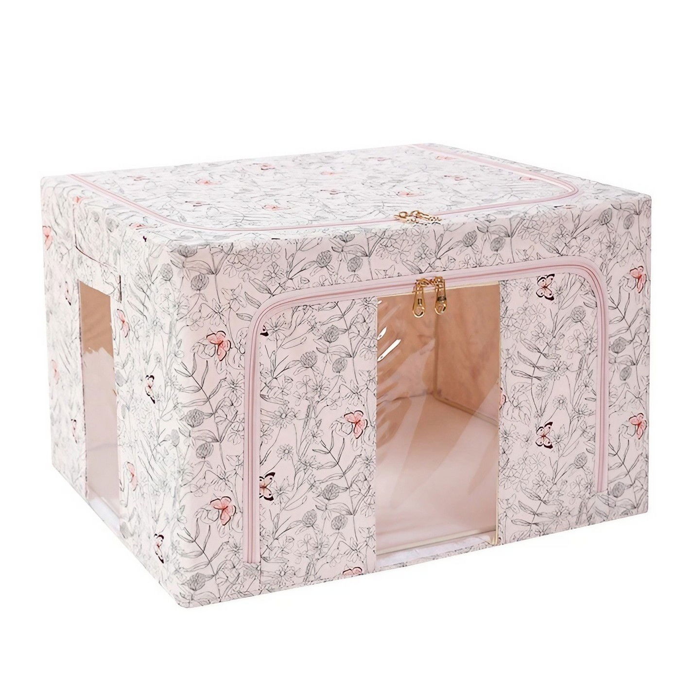 Pentru casa - Cutie Depozitare, Flippy, 66L, din Material Textil, 50 x 40 x 33 cm, pentru Haine si Lenjerii, Model Fluturasi, Bej