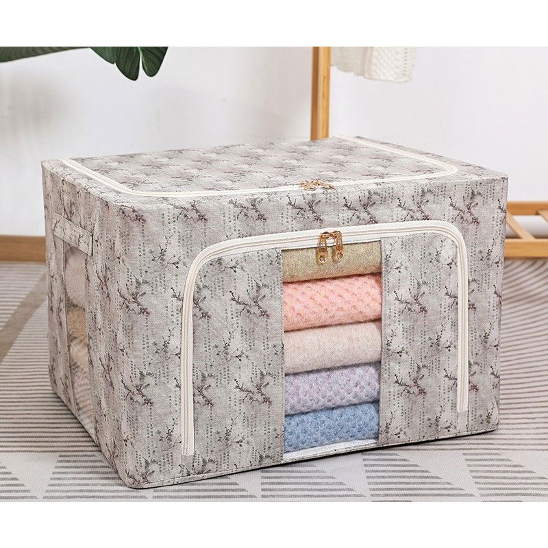 50 - 100 LEI - Cutie Depozitare, Flippy, 66L, din Material Textil, 50 x 40 x 33 cm, pentru Haine si Lenjerii, Model Flori de Primavara, Verde