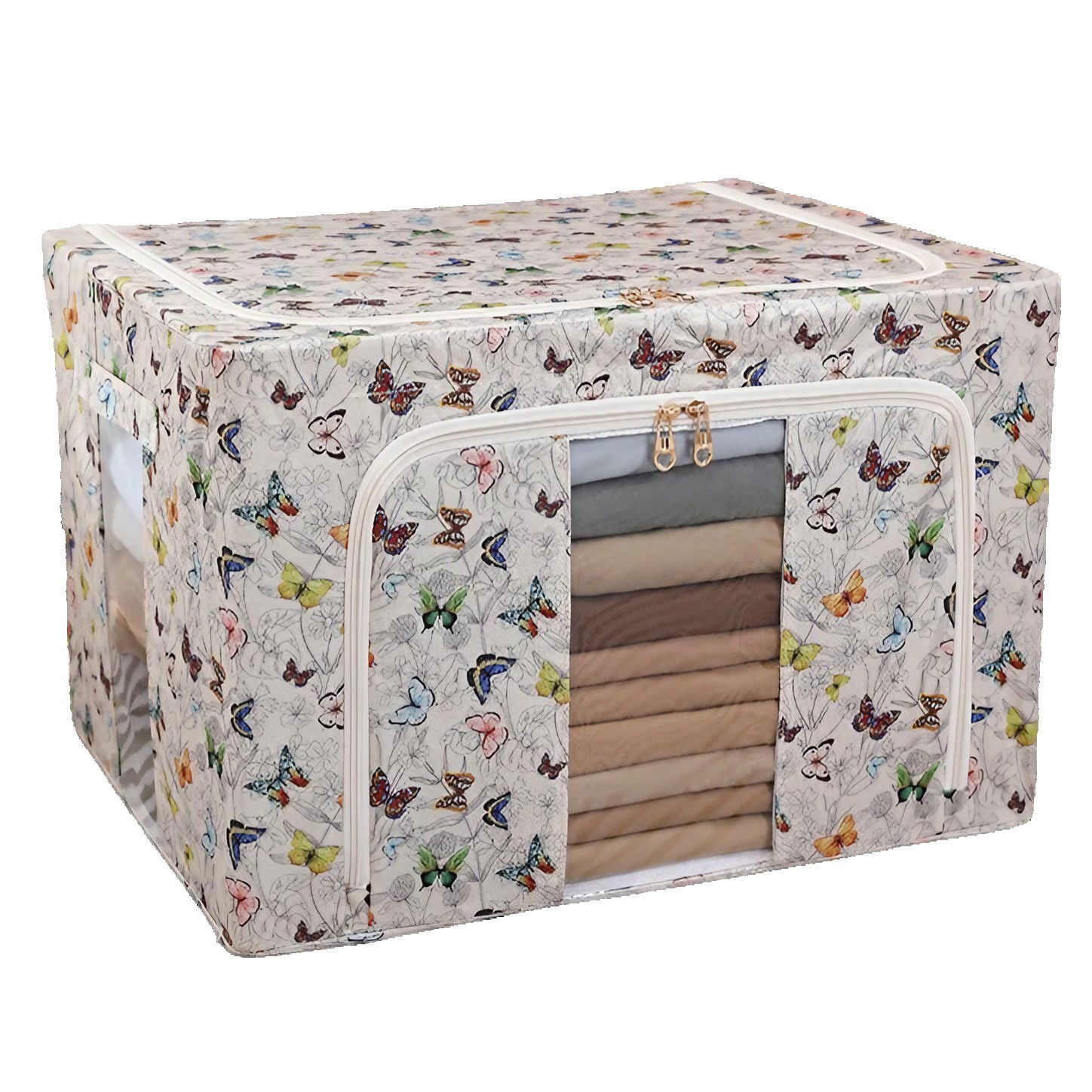 Pentru casa - Cutie Depozitare, Flippy, 66L, din Material Textil, 50 x 40 x 33 cm, pentru Haine si Lenjerii, Model Fluturasi, Multicolor