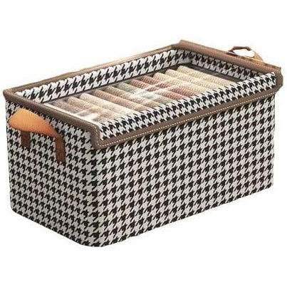 Pentru casa - Cutie Depozitare, Flippy, Capac Transparent, Model In Carouri, Model Mare, Maro