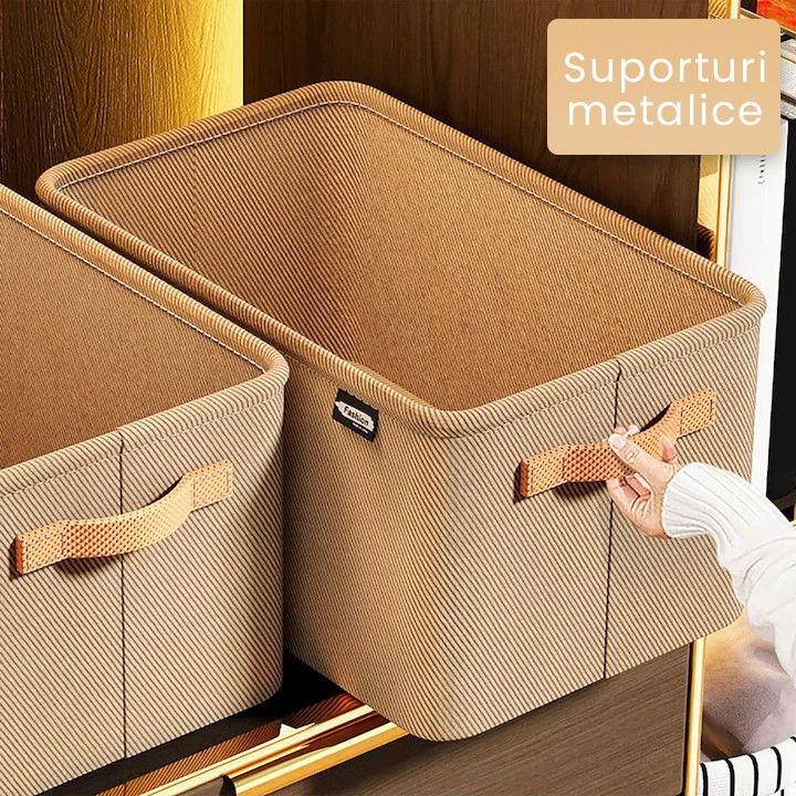 Cutie Depozitare Flippy, pentru Haine, lucruri, din Textil cu Cadru Metalic, Manere Laterale, forma Dreptunghiulara, 48 x 28 x 25 cm, volum 34 L Kaki [5]