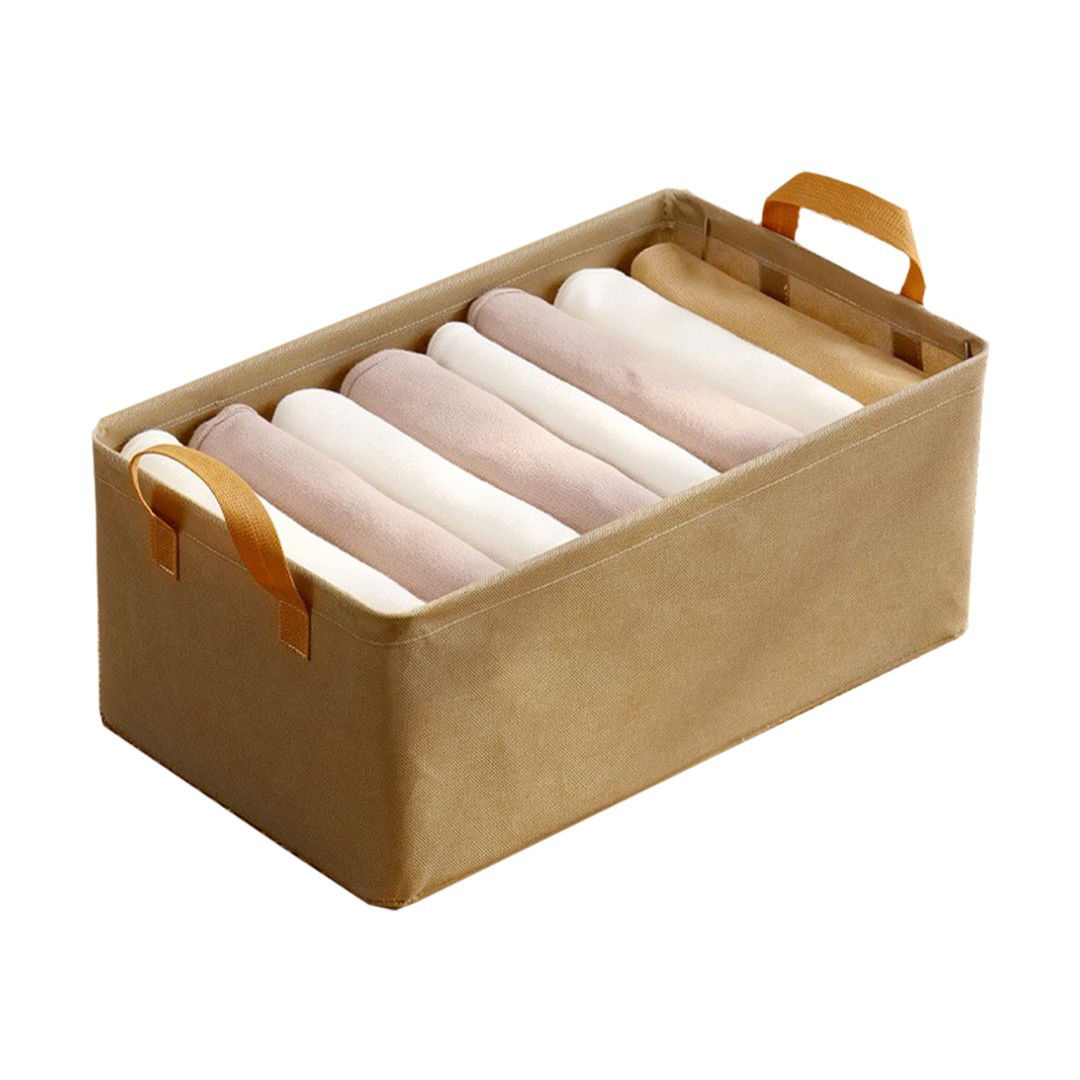 10 - 25 LEI - Cutie Depozitare Flippy, pentru Haine, lucruri, din Textil cu Cadru Metalic, Manere Laterale, forma Dreptunghiulara, 47 x 28 x 20 cm, volum 26 L, Kaki