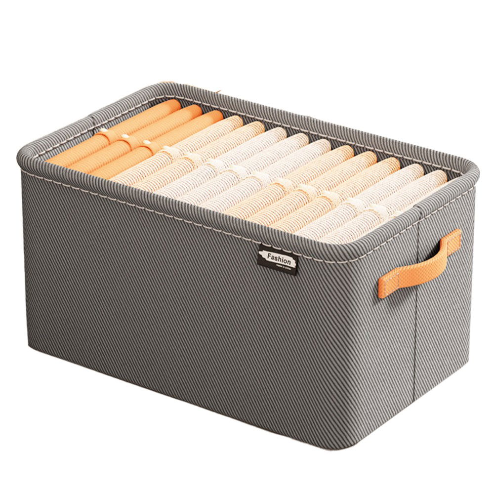 10 - 25 LEI - Cutie Depozitare Flippy, pentru Haine, lucruri, din Textil cu Cadru Metalic, Manere Laterale, forma Dreptunghiulara, 48 x 28 x 25 cm, volum 34 L Gri