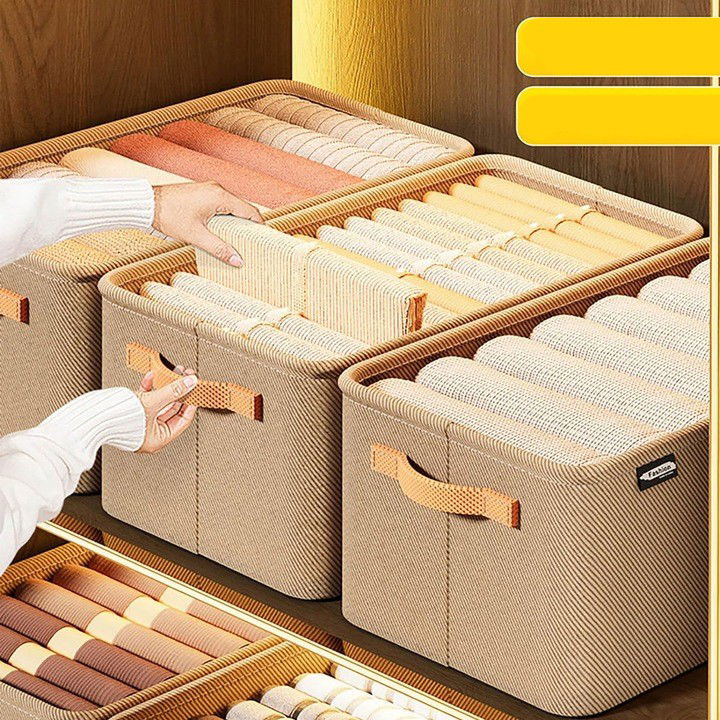 Cutie Depozitare Flippy, pentru Haine, lucruri, din Textil cu Cadru Metalic, Manere Laterale, forma Dreptunghiulara, 48 x 28 x 25 cm, volum 34 L Kaki [3]