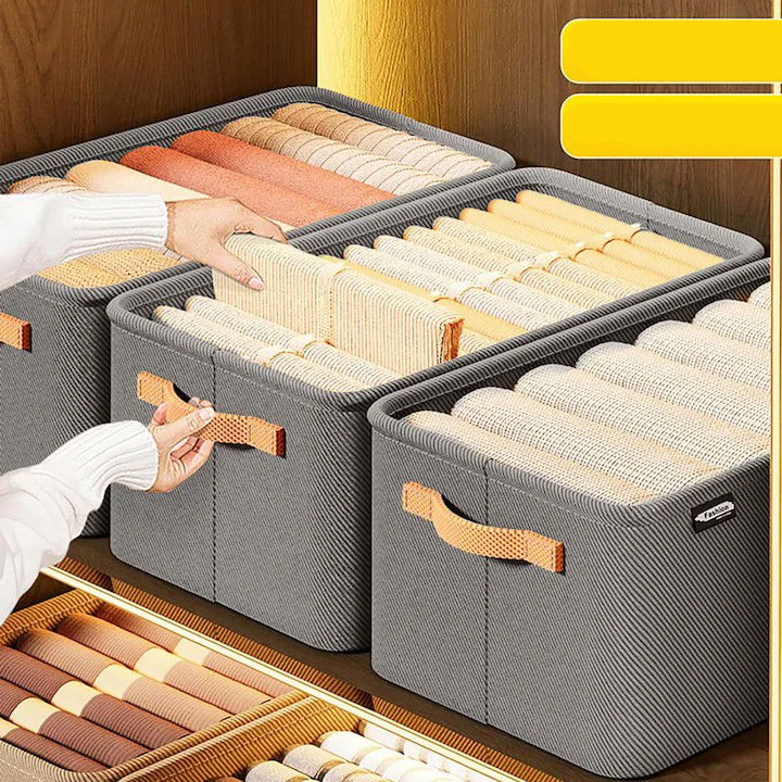 Cutie Depozitare Flippy, pentru Haine, lucruri, din Textil cu Cadru Metalic, Manere Laterale, forma Dreptunghiulara, 35 x 25 x 22cm, volum 19 L, Gri [3]