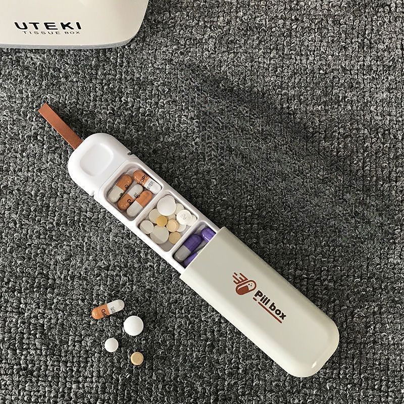 Cutie Depozitare Medicamente, Flippy, Portabila, 3 Compartimente, Tip Breloc, Plastic, Glisanta, Alb, 10.7x3.6x1.6 cm [5]