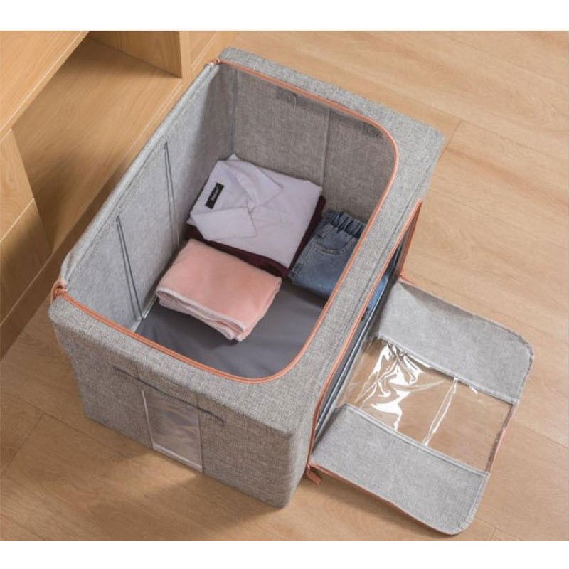 Cutie de depozitare pliabila, Flippy, Cu fermoar, 100 L, Textil, 60x42x40 cm, Cadru Metalic, Suport Baza Stabil din Plastic, Gri [5]