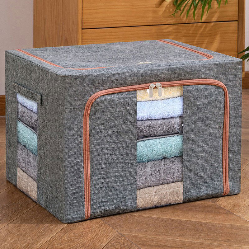 Cutie de depozitare pliabila, Flippy, Cu fermoar, 100 L, Textil, 60x42x40 cm, Cadru Metalic, Suport Baza Stabil din Plastic, Gri [10]