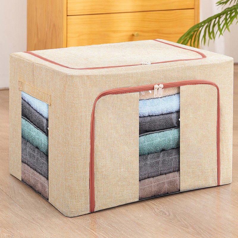 Cutie de depozitare pliabila, Flippy, Cu fermoar, 100 L, Textil, 60x42x40 cm, Cadru Metalic, Suport Baza Stabil din Plastic, Crem cu Doua Ferestre [6]