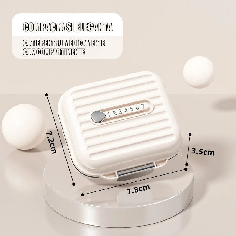Pentru casa - Cutie Medicamente, Flippy, Bej, 7 Compartimente, Portabila si Compacta, 7.8x7.2x3.5 cm, Ideala pentru Uzul Cotidian