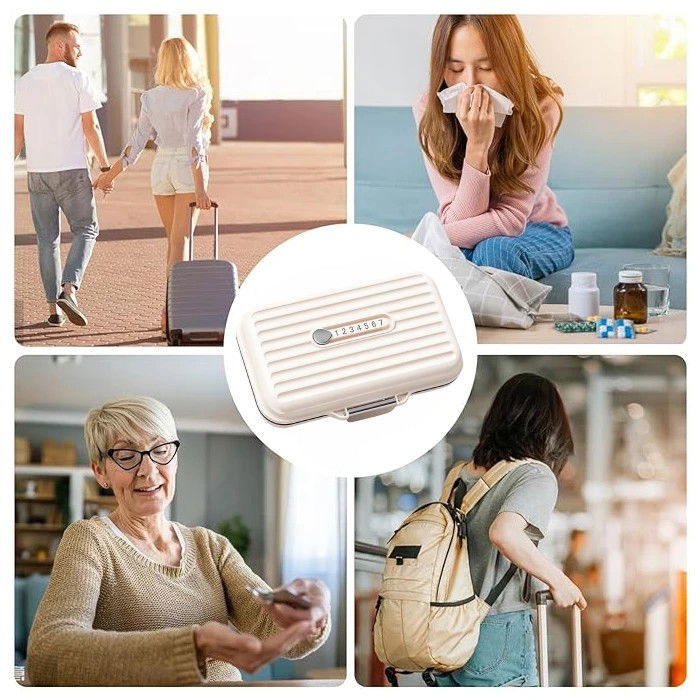 Cutie Medicamente, Flippy, Bej, 7 Compartimente, Portabila si Compacta, 11x7.2x3.5 cm, Ideala pentru Uzul Cotidian [4]