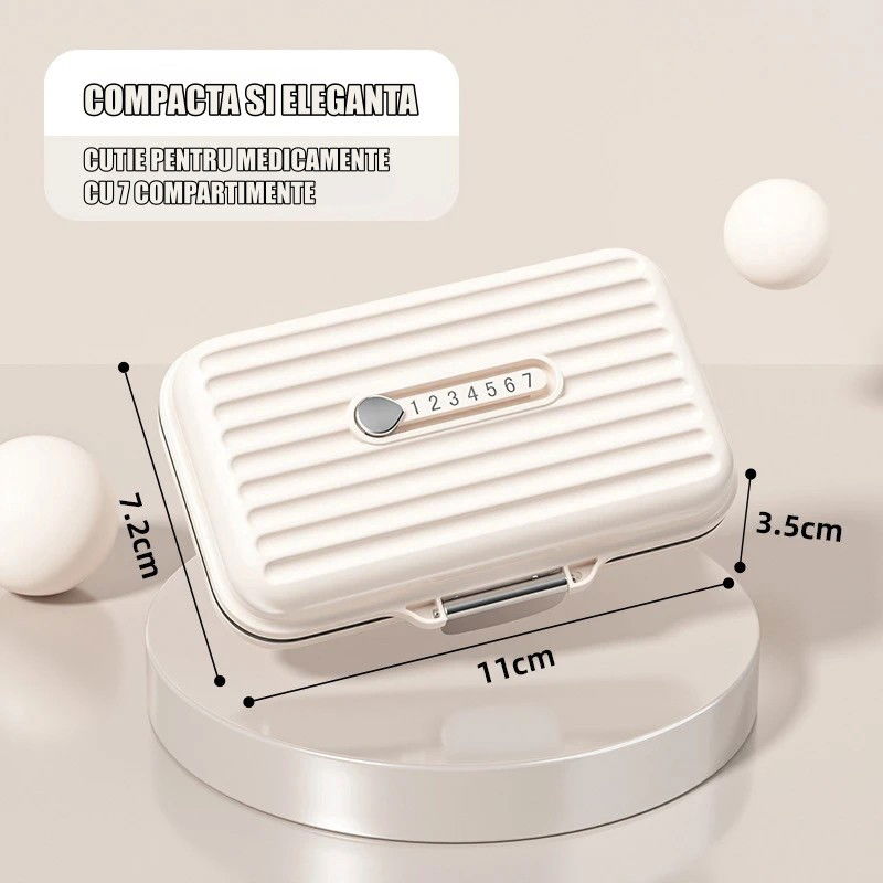 Cutie Medicamente, Flippy, Bej, 7 Compartimente, Portabila si Compacta, 11x7.2x3.5 cm, Ideala pentru Uzul Cotidian [2]