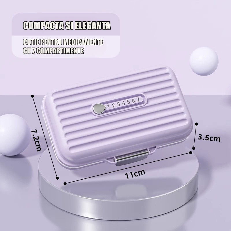 Cutie Medicamente, Flippy, Mov, 7 Compartimente, Portabila si Compacta, 11x7.2x3.5 cm, Ideala pentru Uzul Cotidian [2]