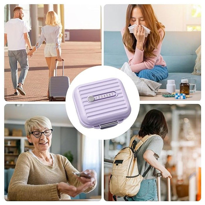 Cutie Medicamente, Flippy, Mov, 7 Compartimente, Portabila si Compacta, 7.8x7.2x3.5 cm, Ideala pentru Uzul Cotidian [4]