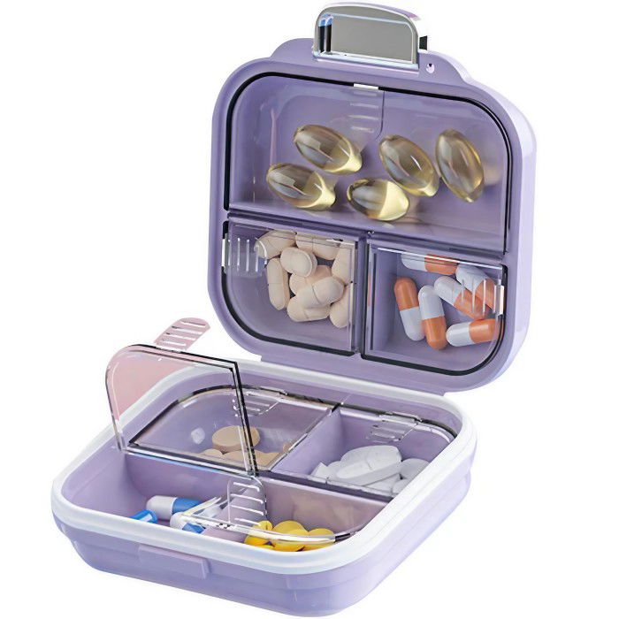 Cutie Medicamente, Flippy, Mov, 7 Compartimente, Portabila si Compacta, 7.8x7.2x3.5 cm, Ideala pentru Uzul Cotidian [6]