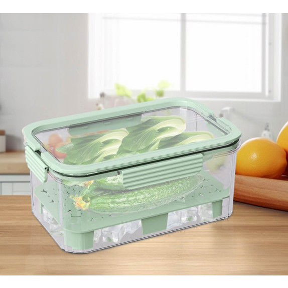 Cutie pentru Depozitare Alimente, Flippy, de Uz Casnic, 2 Compartimente, Zona pentru Gheata, Mentinere Fresh, cu Maner, Material PET, 23x15x10.8 cm, Verde [3]