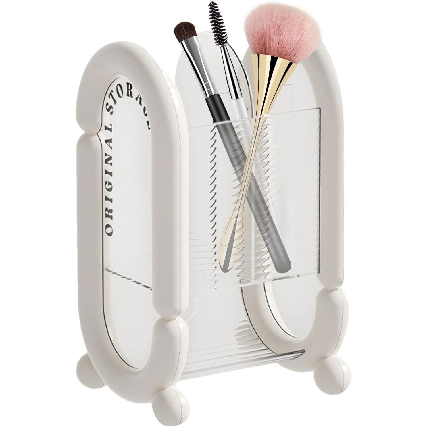 Cutie pentru Depozitare Cosmetice, Flippy, pentru Pensule, Creioane si Buretei, 4 Compartimente, din Plastic, 12 x 10 x 20 cm, Alb [3]