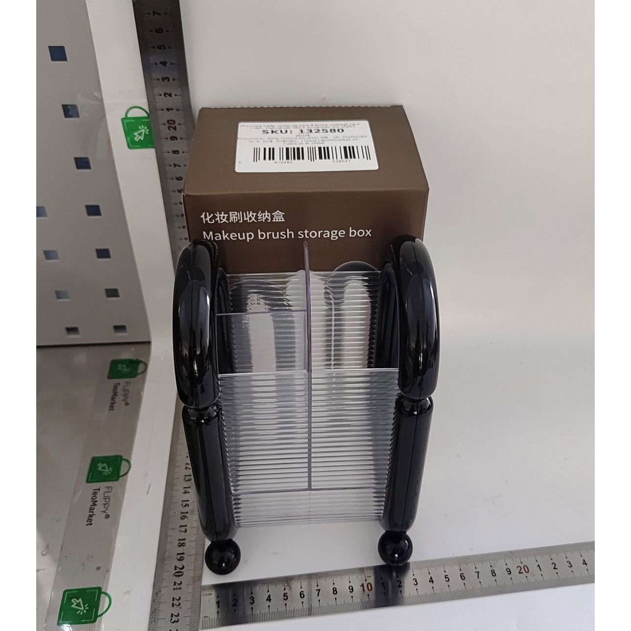 Cutie pentru Depozitare Cosmetice, Flippy, pentru Pensule, Creioane si Buretei, 4 Compartimente, din Plastic, 12 x 10 x 20 cm, Negru [7]