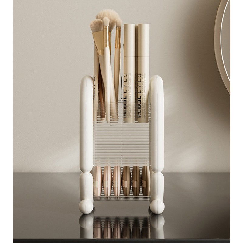 Cutie pentru Depozitare Cosmetice, Flippy, pentru Pensule, Creioane si Buretei, 4 Compartimente, din Plastic, 12 x 10 x 20 cm, Alb [8]