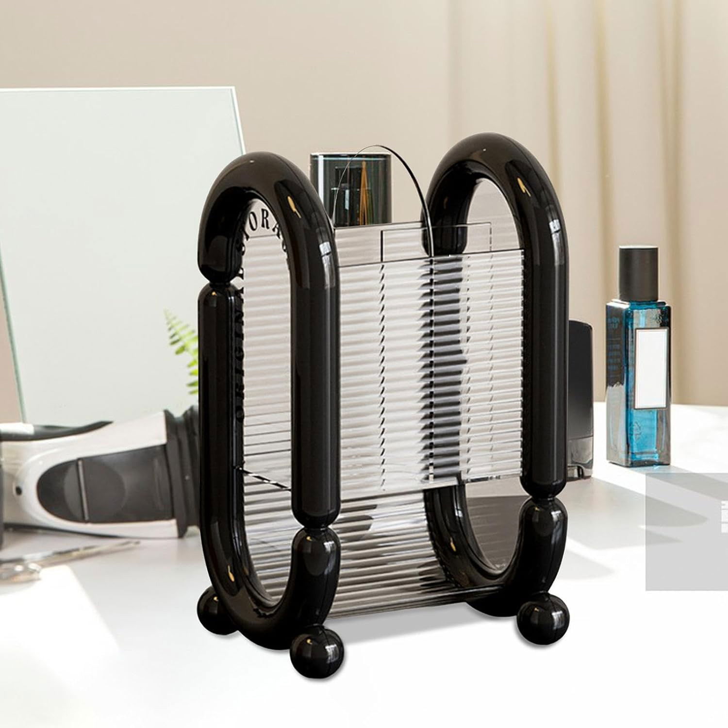 Cutie pentru Depozitare Cosmetice, Flippy, pentru Pensule, Creioane si Buretei, 4 Compartimente, din Plastic, 12 x 10 x 20 cm, Negru [4]