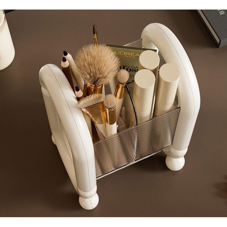 Cutie pentru Depozitare Cosmetice, Flippy, pentru Pensule, Creioane si Buretei, 4 Compartimente, din Plastic, 12 x 10 x 20 cm, Alb [7]