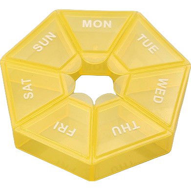 10 - 25 LEI - Cutie separator medicamente cu zilele saptamanii, Flippy, Plastic, 7 compartimente, Galben