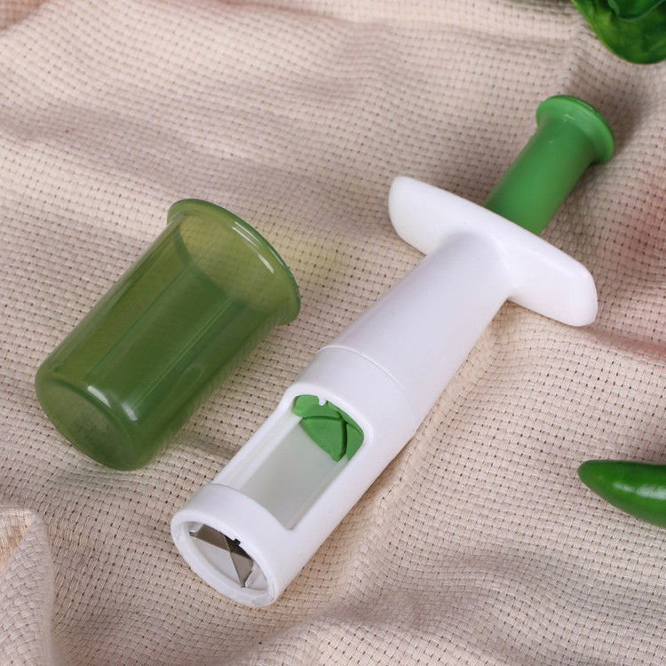 Pentru casa - Cutit Feliator pentru Legume si Fructe mici, Flippy, Feliator pentru Rosii Cherry, Feliator pentru Masline, Ustensila de Feliat Fructe si Legume, 18 x 6,5 cm, Verde