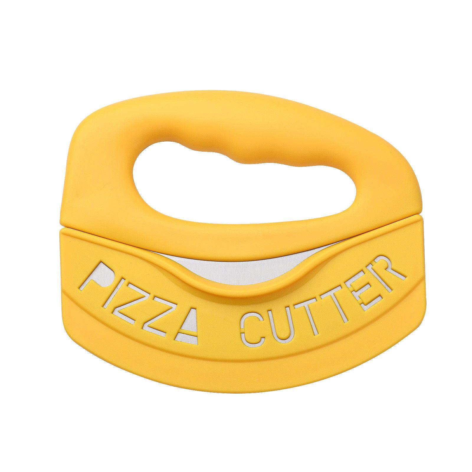 Ustensile pentru Bucătărie - Cutit pentru taiat pizza Flippy, cu protectie din silicon pentru lama, inox, 15.5 cm, galben