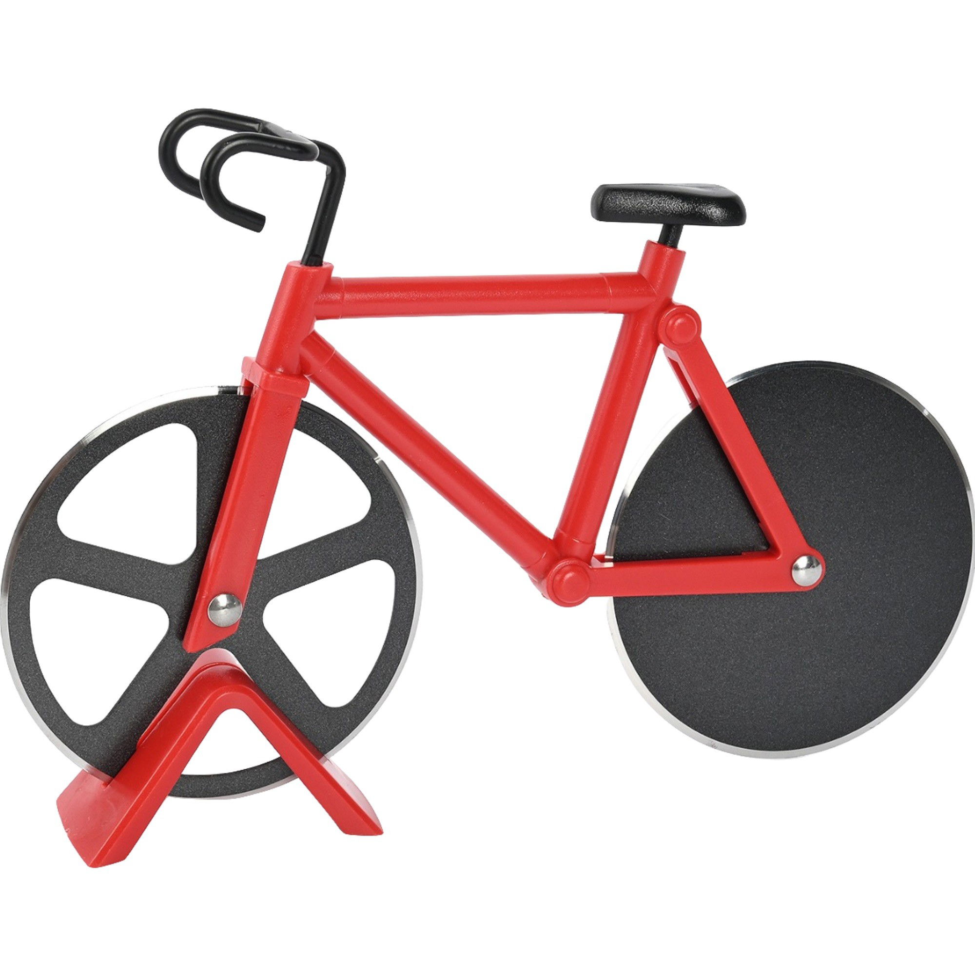 Ustensile pentru Bucătărie - Cutit pizza creativ Flippy, in forma de bicicleta, cu suport pentru cutit, 19 x 12.5 cm, otel/PP, negru
