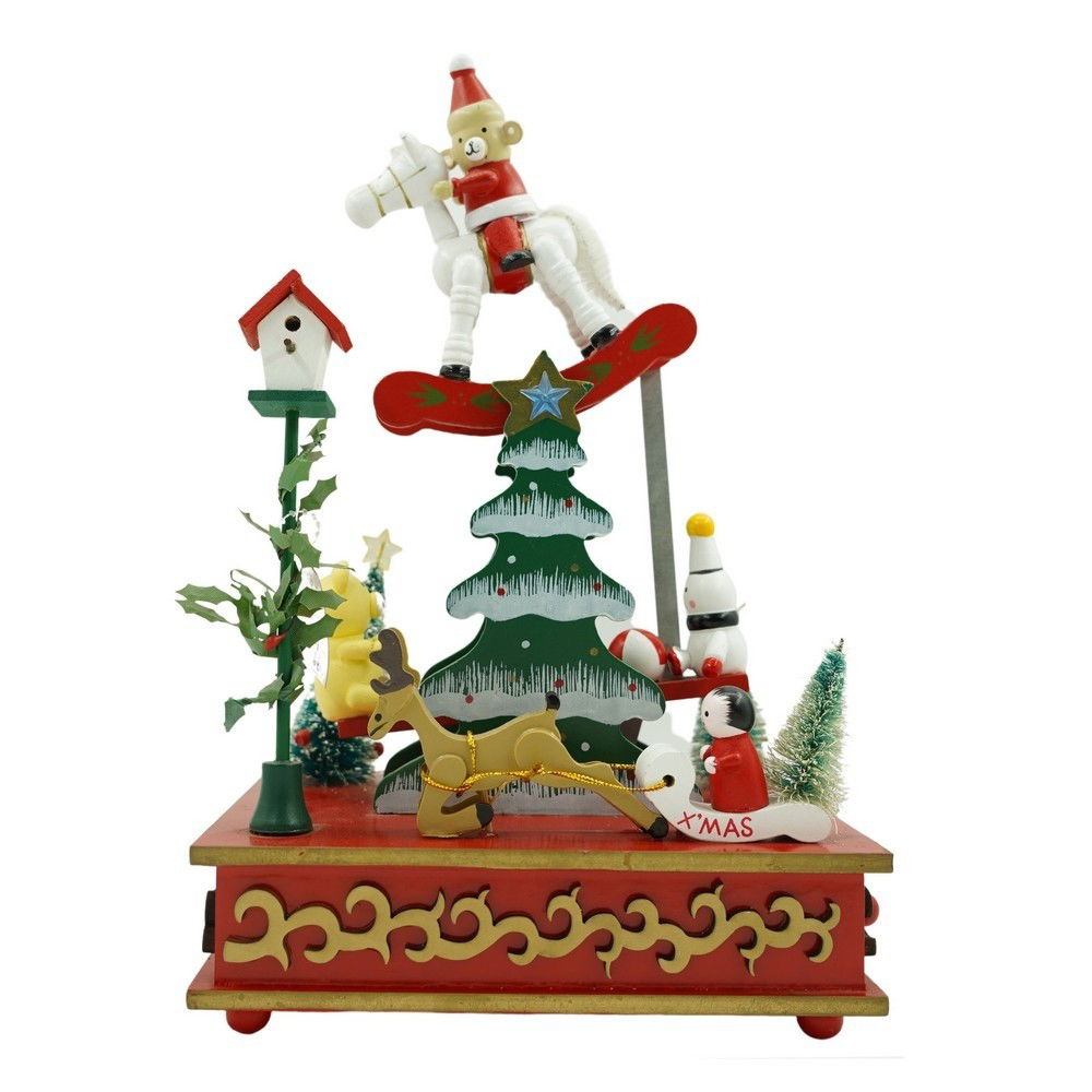 Pentru casa - Cutiuta muzicala decorata de Craciun, Multicolor, din Lemn, 17 cm x 27.5 cm, Interior, Flippy