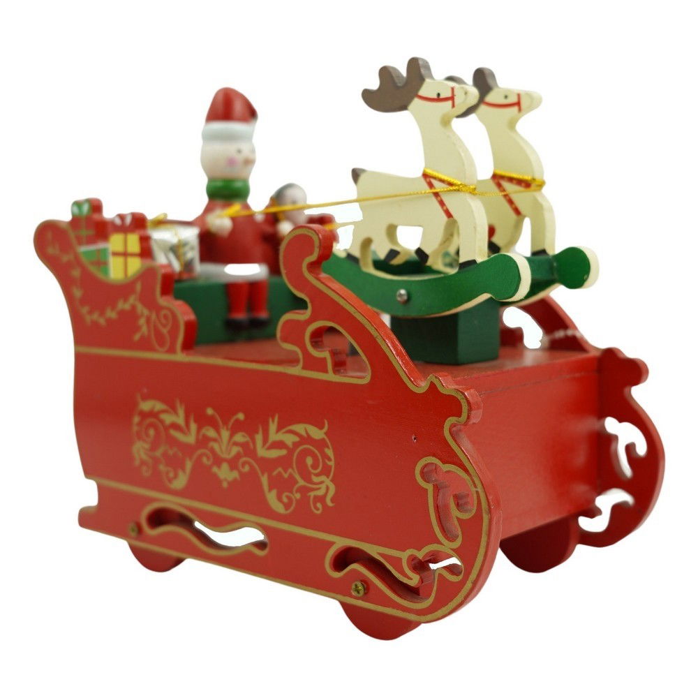 Pentru casa - Cutiuta muzicala decorata, Sania lui Mos Craciun, Rosu, din Lemn, 16 cm x 18.5 cm, Interior, Flippy