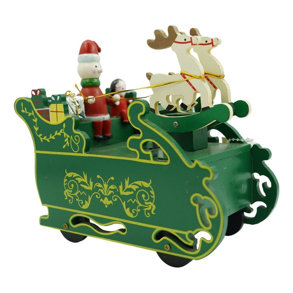 Pentru casa - Cutiuta muzicala decorata, Sania lui Mos Craciun, Verde, din Lemn, 16 cm x 18.5 cm, Interior, Flippy
