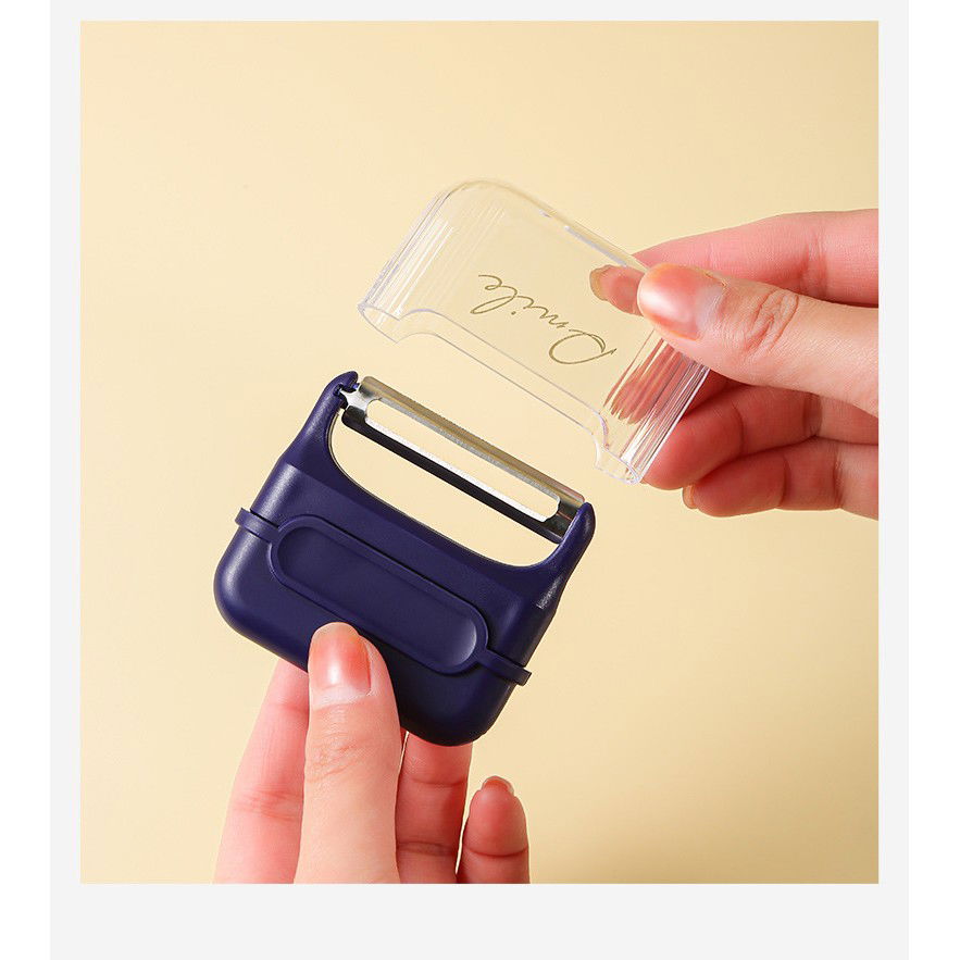 Decojitor/Curatator manual de legume si fructe, Flippy, portabil, cu magnet, doua lame, Inox, Mov, 6.7x6x1.6 cm [6]