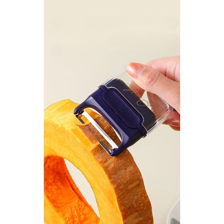 Decojitor/Curatator manual de legume si fructe, Flippy, portabil, cu magnet, doua lame, Inox, Mov, 6.7x6x1.6 cm [5]