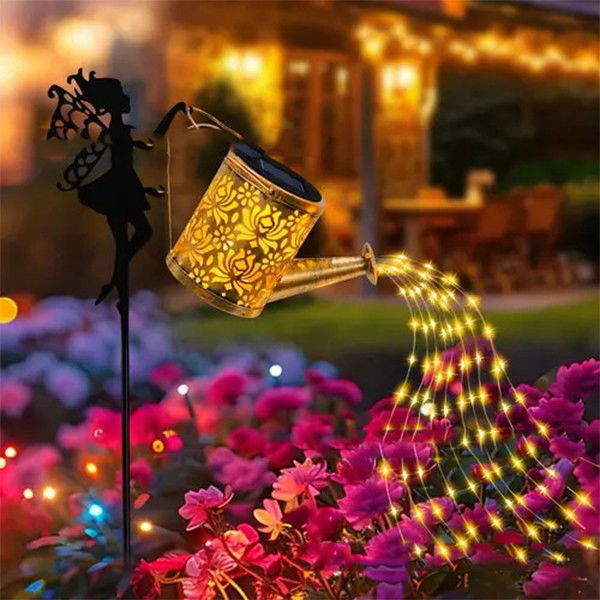 Decor Ornament pentru Gradina, Flippy, Decoratiune pentru Gradina, Model Zana cu Stropitoare, Lumini LED Alb Cald, Inaltime 63 cm, Negru [3]