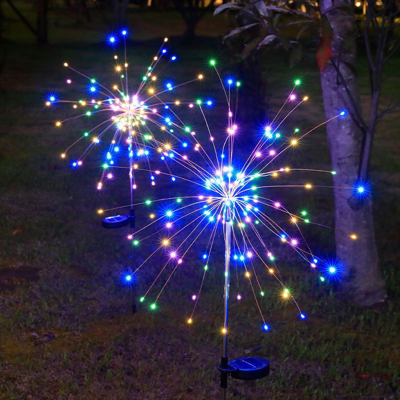 Articole pentru Gradina si Bricolaj - Lampa Solara, Flippy, Decor Gradina, Model Fireworks/Artificii, din Sarma de Cupru, 120 LED-uri, 55W, 90 cm, Multicolor