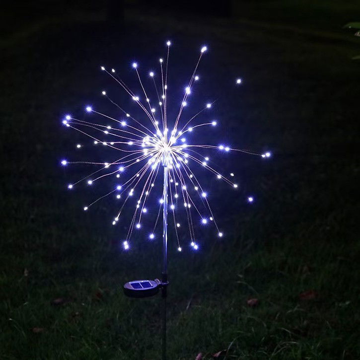 Articole pentru Gradina si Bricolaj - Lampa Solara, Flippy, Decor Gradina, Model Fireworks/Artificii, din Sarma de Cupru, 120 LED-uri, 55W, 90 cm, Alb Rece