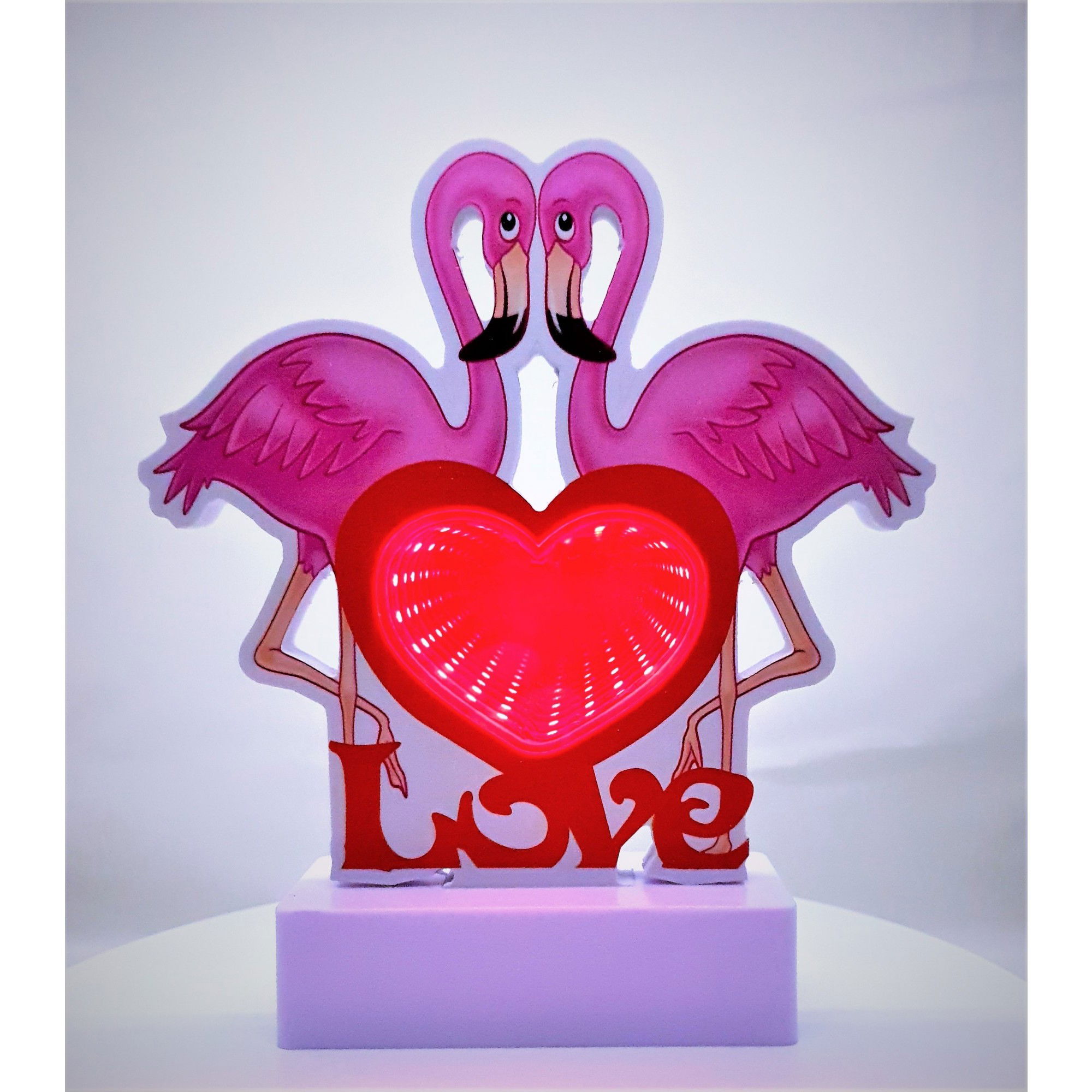 Lampi de veghe - Decoratiune Luminoasa cu Baterii/Cablu Neon Flamingo Love 20 cm Alb Rece