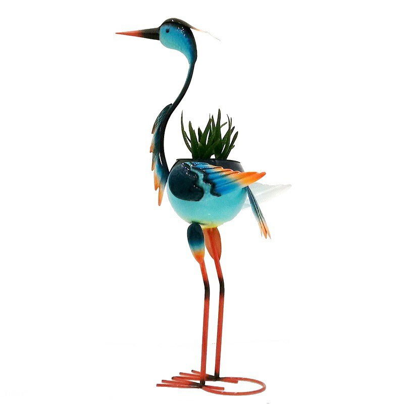 Decoratiune pentru Gradina, Flippy, Flamingo pentru Gradina cu Suport pentru Plante Flori, Ornament de Ghiveci de Flori, Model Flamingo, din Fier, 71 x 34 x 22 cm, Albastru [1]