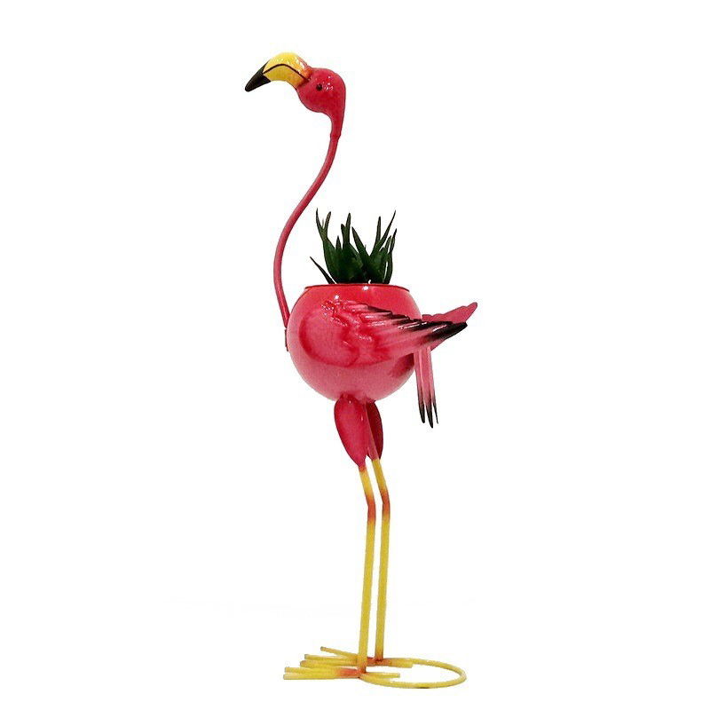 Pasari Decorative din Metal - Decoratiune pentru Gradina, Flippy, Flamingo pentru Gradina cu Suport pentru Plante Flori, Ornament de Ghiveci de Flori, Model Flamingo, din Fier, 73 x 34 x 22 cm, Roz