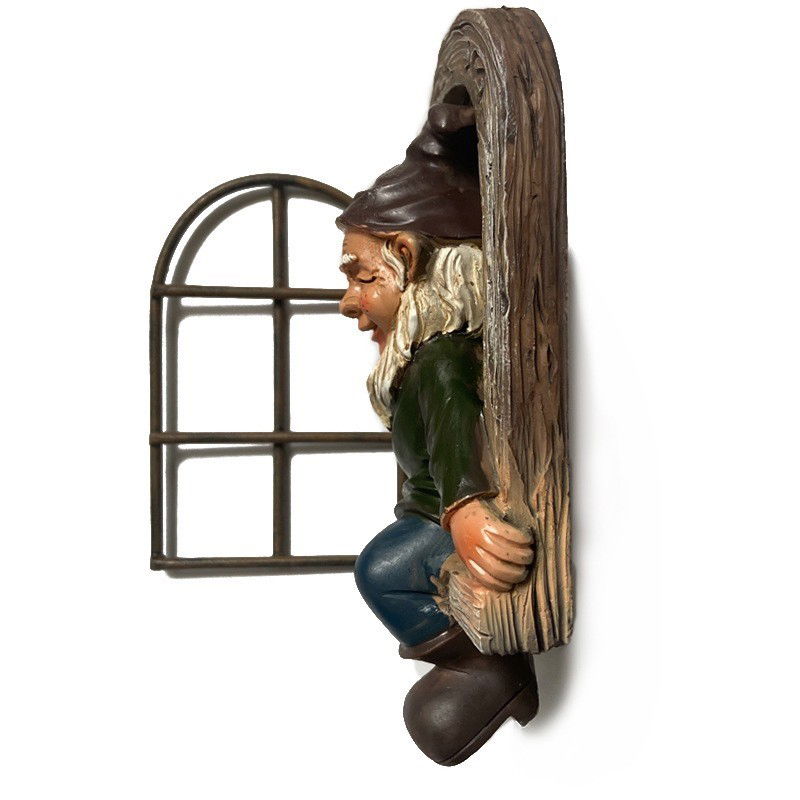 Decoratiune pentru Gradina, Flippy, Model Elf pentru Pom, Statuie pentru Gradina din Rasina, Decor pentru Gradina, Elf, 14.5 x 8 x 15 cm, Maro [3]