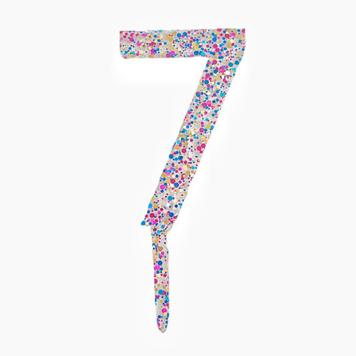 Decoratiune Topper pentru Tort, Flippy, din Acrilic cu Fulgi de Sclipici, Model Cifra 7, Inaltime 18.5 cm, Transparent Multicolor  [1]
