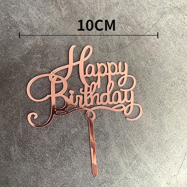 10 - 25 LEI - Decoratiune Topper pentru Tort, Flippy, Model Happy Birthday, Tematica Aniversare, 10 cm, Roz