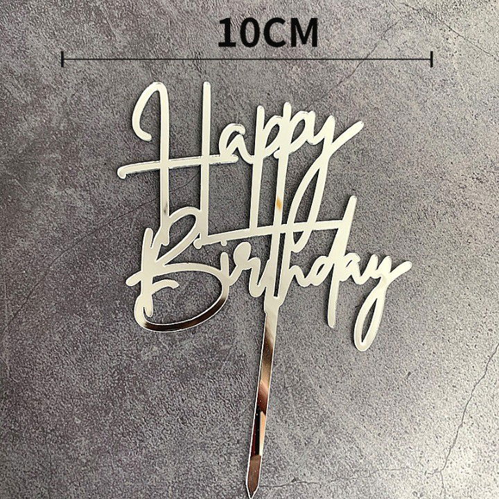 10 - 25 LEI - Decoratiune Topper pentru Tort, Flippy, Model Happy Birthday, Tematica Aniversare, Arginitu, 10 cm