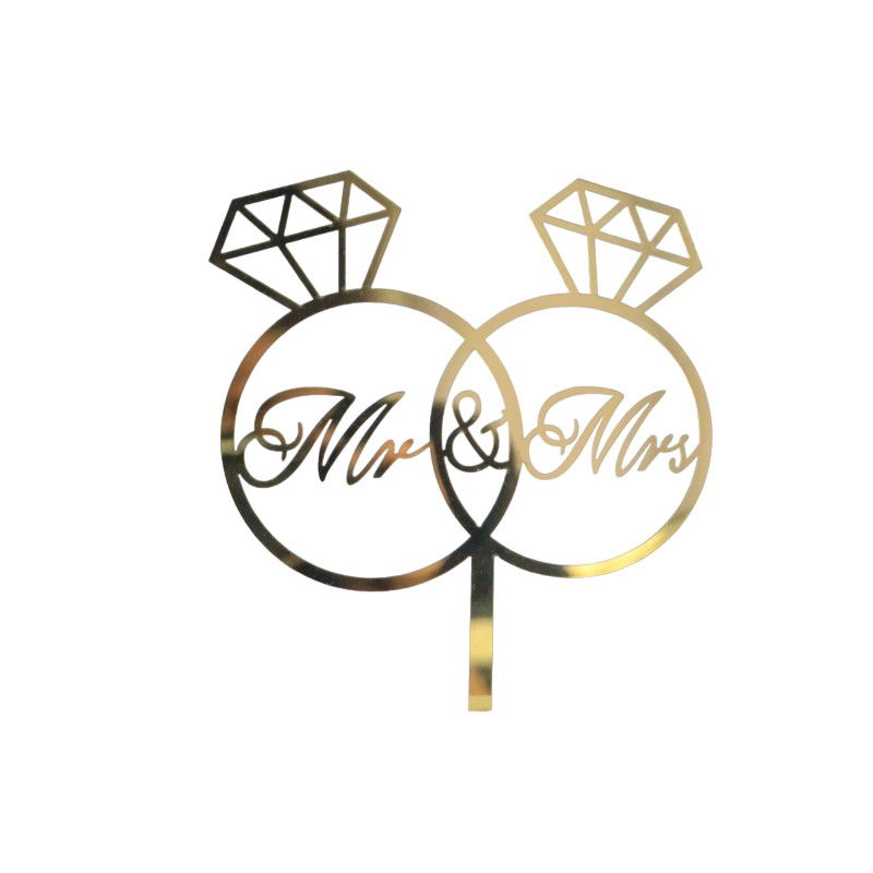 10 - 25 LEI - Decoratiune Topper pentru Tort, Flippy, Model Inele Mr&amp;Mrs, Tematica Nunta, 10 cm, Auriu