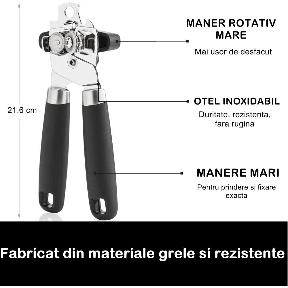 Desfacator de conserve multifunctional Flippy, Otel inoxidabil, Maner antialunecare, ergonomic, rezistent la rugina, usor de utilizat, 21.6 x 6 cm, argintiu [3]